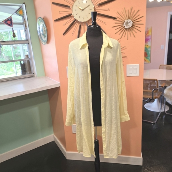 Live 4 Truth XL Long Tunic Top Yellow Button Down Shirt Duster Soft Lightweight - Picture 1 of 10